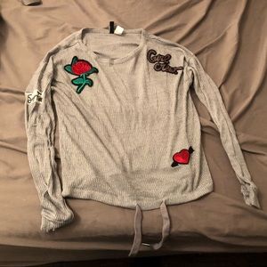 Silver drawstring decorated long sleeve top